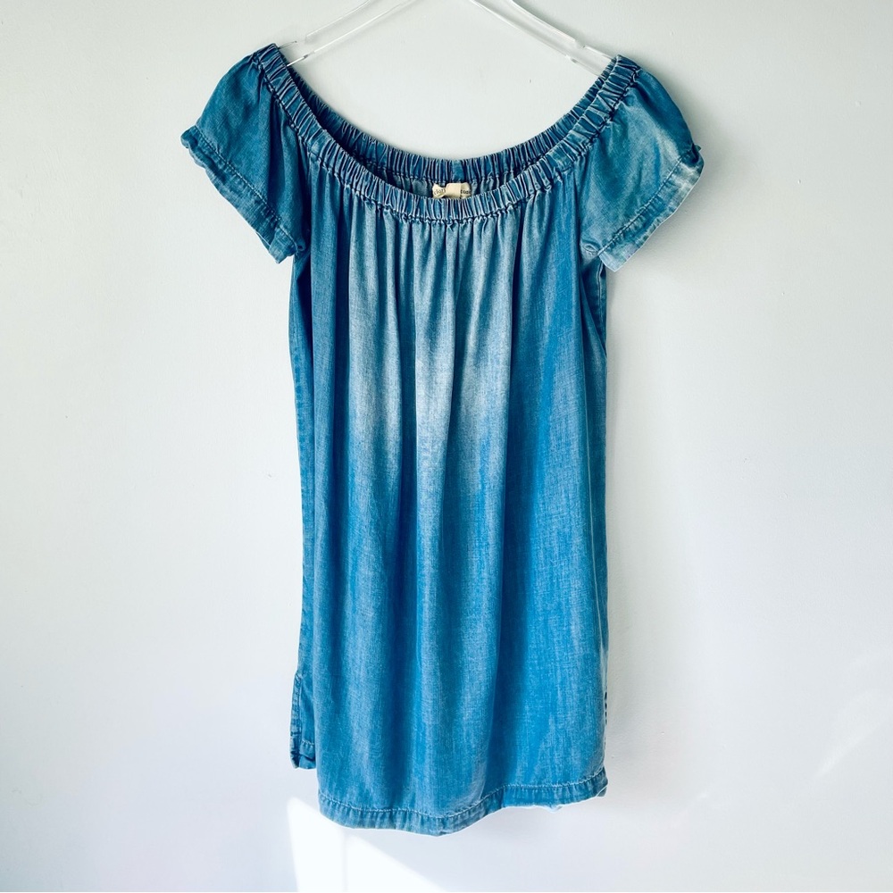 Chambray off the shoulder baby doll dress
